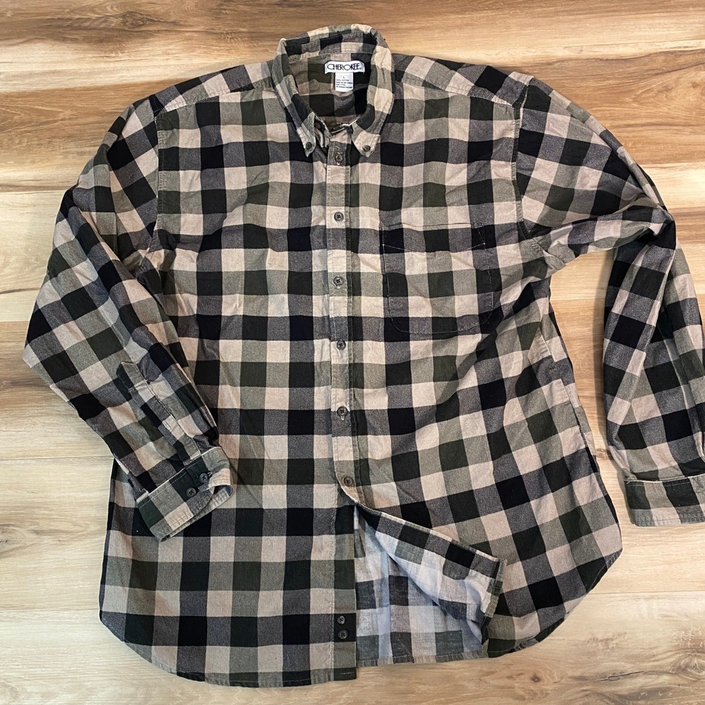 Cherokee Corduroy Shirt Mens Large Long Sleeve Plaid Button Down